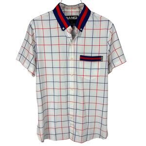 Bang Miami Red Blue Plaid Short Sleeve Collared Polo M